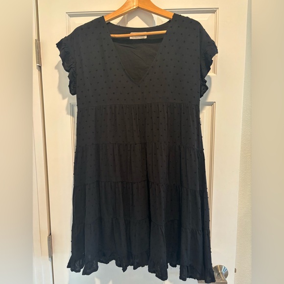 Urban Outfitters Black Ruffled Cap Sleeve Swiss Dot Lined Flowy Mini - Picture 12 of 12